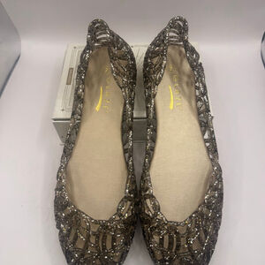 Women's Glaze Black Silver Glitter Alaska Jelly Flats Size 7